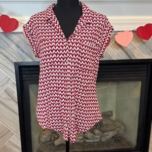 JACHS Girlfriend NY Red & White Chevron Print Cap Sleeve Blouse‎ Small